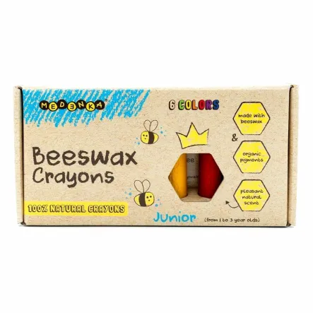 Kredki z Wosku Pszczelego (6 Kolorów) - Medenka Junior
