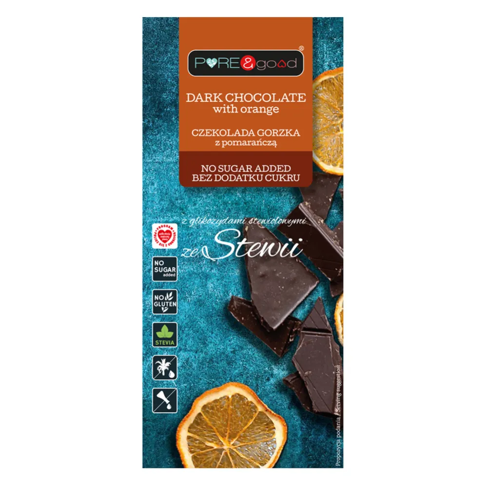 Czekolada Gorzka z Pomarańczą i Stewią Bez Dodatku Cukru 125 g - Pure&Good