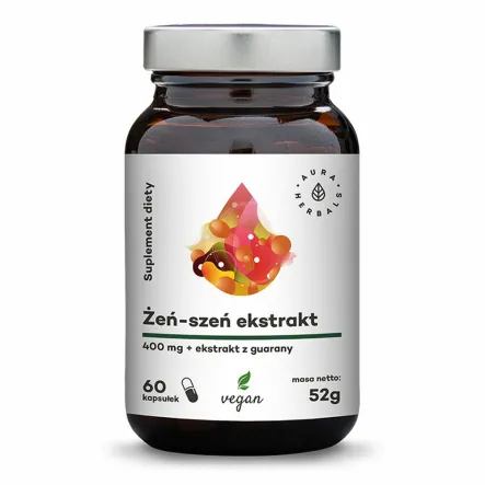 Żeń-Szeń Koreański Ekstrakt 400 mg + Guarana 60 Kapsułek - Aura Herbals