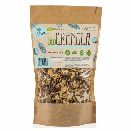 Granola Figa z Kokosem Bez Dodatku Cukru Bio 320 g - Papagrin