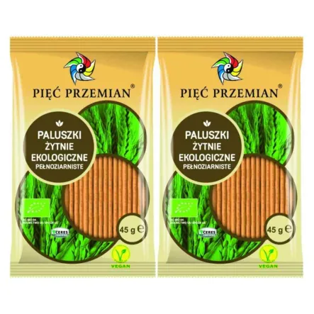 Zestaw 2 x Paluszki Żytnie Pełnoziarniste Bio 45 g Pięć Przemian