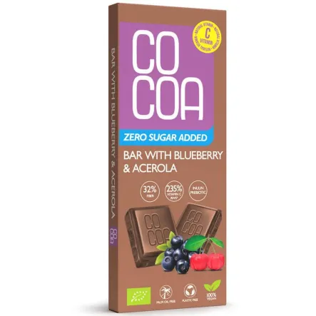 Czekolada Jagodowa z Witaminą C z Aceroli Bez Dodatku Cukru BIO 40 g - Cocoa