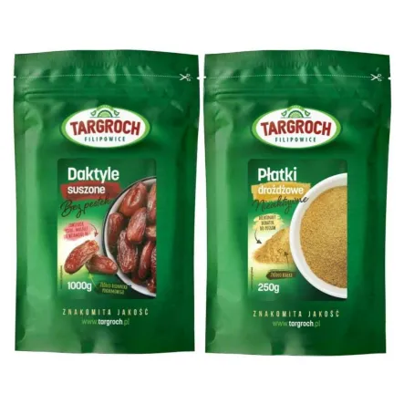 Zestaw Daktyle Suszone Bez Pestek 1 kg + Płatki Drożdżowe Nieaktywne 250 g Targroch