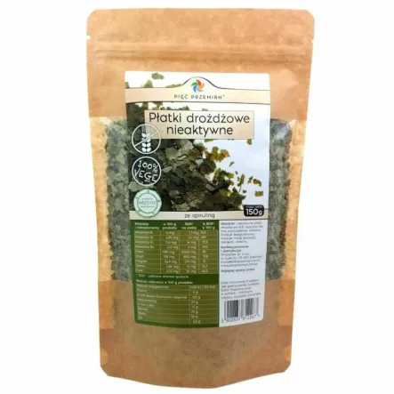 Płatki Drożdżowe Nieaktywne ze Spiruliną Bezglutenowe 150 g - Pięć Przemmian