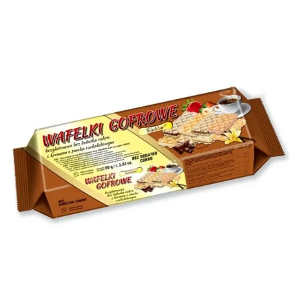 Bezglutenowe Wafelki gofrowe z kremem o smaku Czekoladowym Bez Dodatku CUkru 80 g - Biomar