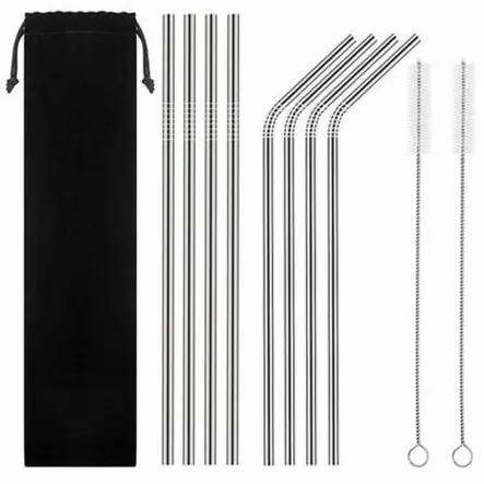 Zestaw Słomek Metalowych Srebrnych ze Stali Nierdzewnej 215x 6 mm Słomki, Rurki Nierdzewne do Napojów