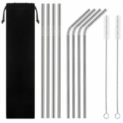 Zestaw Słomek Metalowych Srebrnych ze Stali Nierdzewnej 215x 6 mm Słomki, Rurki Nierdzewne do Napojów