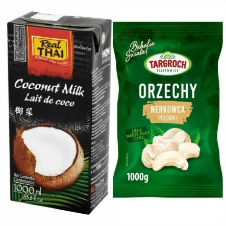 Zestaw Mleko Kokosowe UHT 85% Ekstrakt Kokosa 1L  RealThai  + Orzechy Nerkowca Połówki 1 kg - Targroch