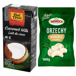 Zestaw Mleko Kokosowe UHT 85% Ekstrakt Kokosa 1L  RealThai  + Orzechy Nerkowca Połówki 1 kg - Targroch
