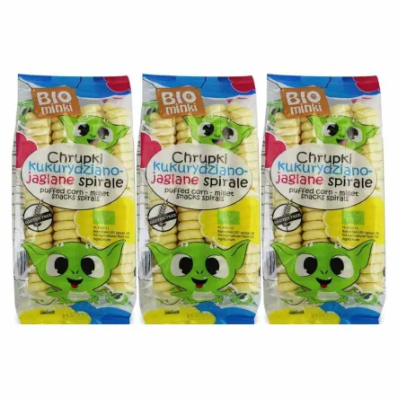 3 x Chrupki Kukurydziano - Jaglane Spirale Bezglutenowe Bio 60 g - Biominki