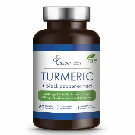 Turmeric + Black Pepper Extract Kurkuma i Ekstrakt z Pieprzu 60 Kapsułek - Super Labs 