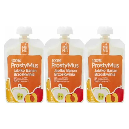 3 x Prosty Mus - Jabłko, Banan, Brzoskwinia 100 g - Menii