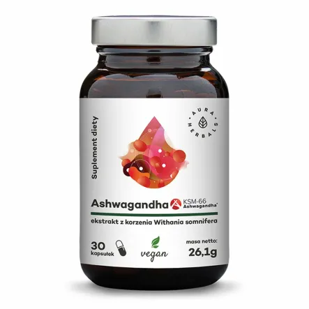 Ashwagandha KSM-66 Korzeń 30 Kapsułek - Aura Herbals - Wyprzedaż