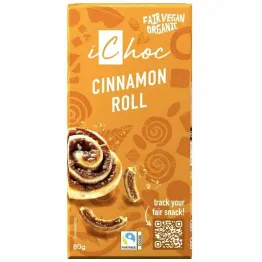 Tabliczka Kakaowa z Cynamonem i Kawałkami Wafli Fair Trade Bio 80 g - ICHOC