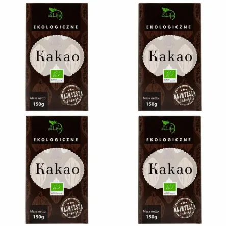 4 x Kakao o Obniżonej Zawartości Tłuszczu Bio 150 g - Biolife