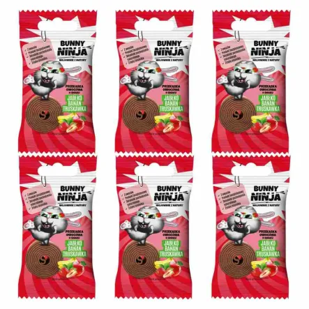 6 x Przekąska Owocowa o Smaku Jabłko - Banan - Truskawka 15 g - Bunny Ninja