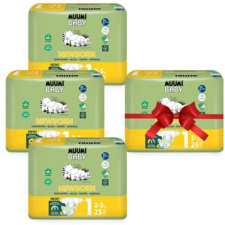 3+1 Pieluszki Jednorazowe 1 Newborn 2-5 kg 25 Sztuk - Muumi Baby 