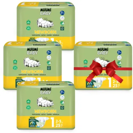 3+1 Pieluszki Jednorazowe 1 Newborn 2-5 kg 25 Sztuk - Muumi Baby 