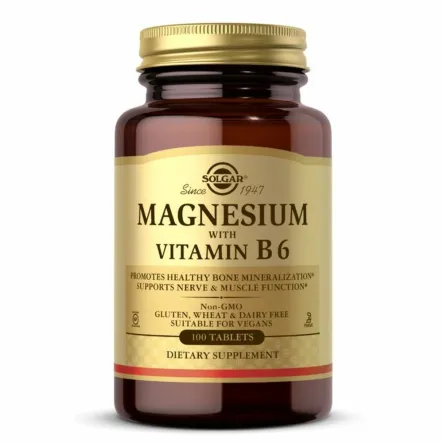 Magnesium +B6 (Magnez z Witaminą B6) 100 Tabletek - Solgar