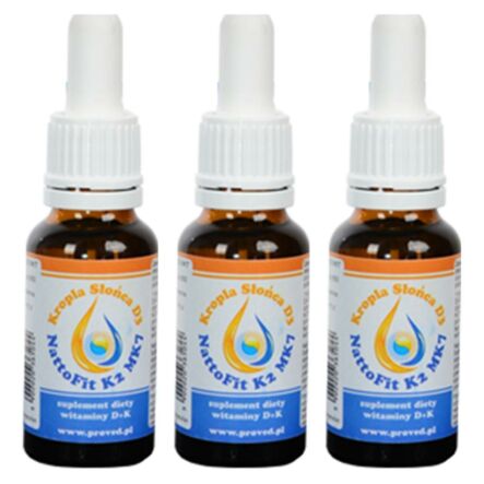 Zestaw 3 x Witamina k2mk7+ D3 w kroplach - NattoFit k2Mk7 + Kropla Słońca D3 20ml - Proved