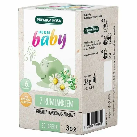 Herbatka dla Dzieci i Niemowląt Owocowo -Ziołowa z Rumiankiem 36 g (20x 1,8 g) - Herbi Baby