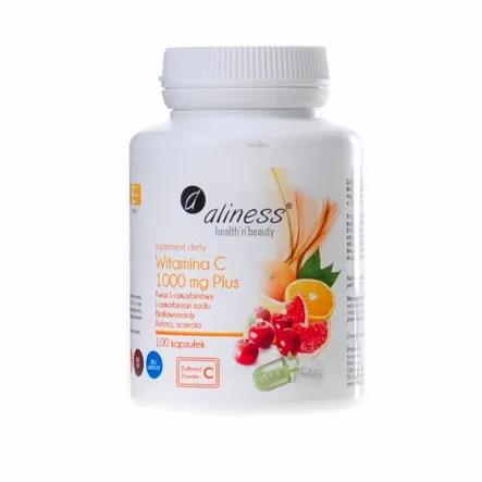 Witamina C Kwas L-askorbinowy 1000 mg Plus 100 Kapsułek Vege - Aliness