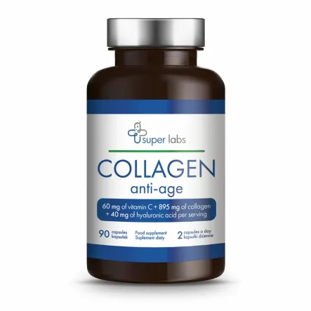 Kolagen Collagen Anti - Age Kolagen, Kwas Hialuronowy, Witamina C 90 Kapsułek - Super Labs 