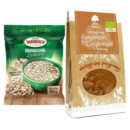Słonecznik Łuszczony Flowpack 1 kg Targroch  + Cynamon Cejloński Mielony Eko 50 g - Dary Natury