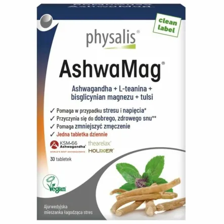 AshwaMag (Ashwagandha + Magnez) 30 Tabletek - Physalis