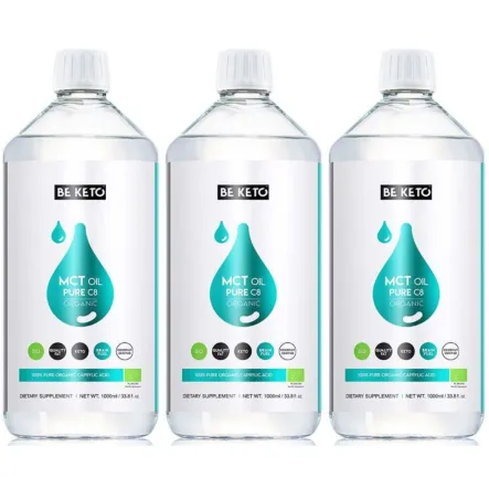 3 x Olej MCT 100% Pure C8 BIO 1 l - Beketo