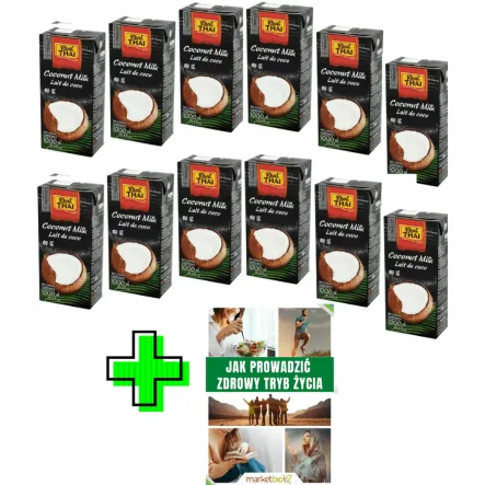 Mleczko Kokosowe UHT 12 x 1 L 85% ekstrakt - Real Thai - Mleko Kokosowe  + ePoradnik: Jak Prowadzić Zdrowy Tryb Życia