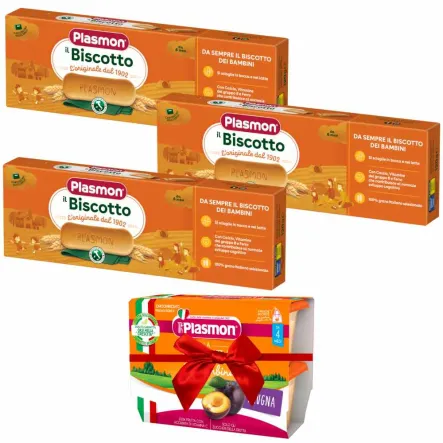 3 x Biszkopty Dla Dzieci 120 g - PLASMON + Deserek Śliwka 400 g (4 x 100 g) - PLASMON 
