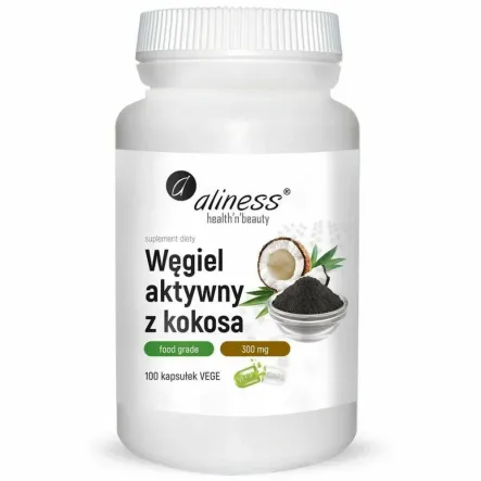 Węgiel Aktywny z Kokosa 300 mg 100 Kapsułek Vege - Aliness