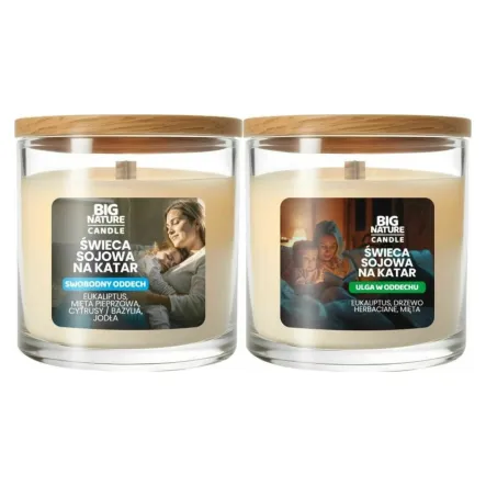 Świeca Sojowa na Katar Swobodny Oddech 225 g - Big Nature + Świeca Sojowa na Katar Ulga w Oddechu 225 g - Big Nature