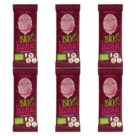 6 x Lizak Pudrowy o Smaku Wiśniowym BIO 6 g - Naura