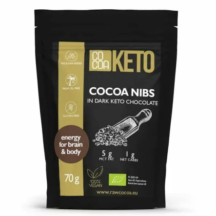 Kruszone Ziarno Kakao w KETO Ciemnej Czekoladzie Bez Dodatku Cukru Bezglutenowe Bio 70 g - Cocoa