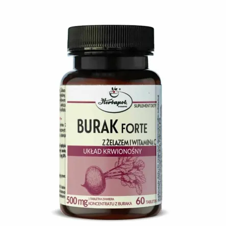 Tabletki Burak Forte z Żelazem i Witaminą C 60 Sztuk - Herbapol Kraków