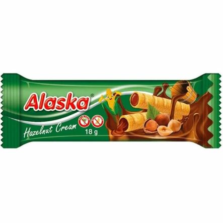 Rurki Kukurydziane Nadziewane Kremem o Smaku Orzechowym Bezglutenowe 18 g - Alaska