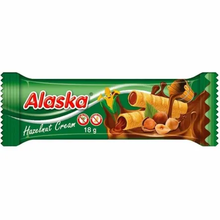 Rurki Kukurydziane Nadziewane Kremem o Smaku Orzechowym Bezglutenowe 18 g - Alaska