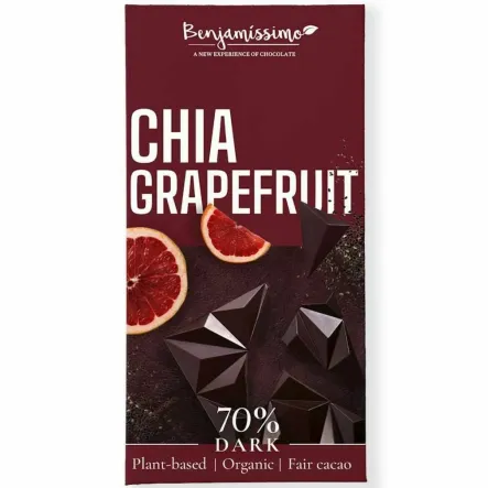 Czekolada Gorzka Chia i Grejpfrut Bezglutenowa Bio 60 g - Benjamissimo