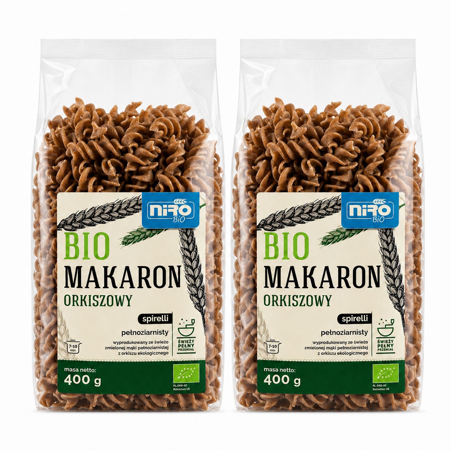 2 x Makaron Pełnoziarnisty Orkiszowy Spirelli Bio 400 g - Niro