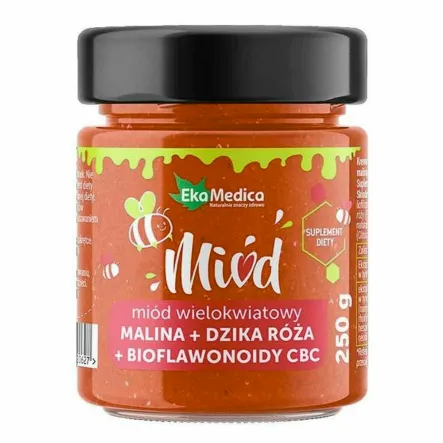 Miód Wielokwiatowy Malina, Dzika Róża, Bioflawonoidy CBC 250 g - EkaMedica