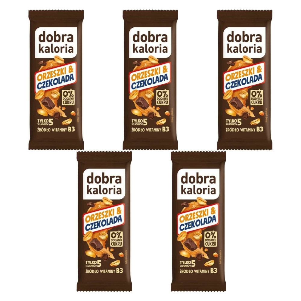 5 x Baton Daktylowy Orzeszki i Czekolada Bez Dodatku Cukru 35 g - Dobra Kaloria