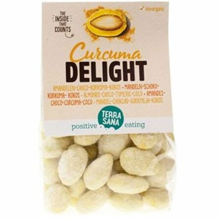 Migdały w Czekoladzie Białej, Kurkumie i Kokosie Bio 150 g Terrasana