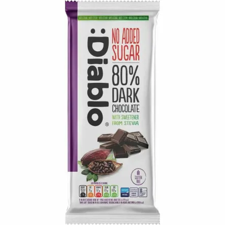 Ciemna Czekolada 80% Bez Dodatku Cukru 75 g - Diab-lo DIABetic-LOw