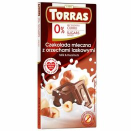 Czekolada Mleczna z Orzechami Laskowymi Bez Dodatku Cukru 75 g - Torras