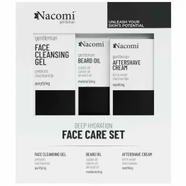 Zestaw Face Care MEN (Prebiotyczny Żel do Mycia Twarzy 140 ml + Olejek do Brody i Zarostu 40 ml + Krem po Goleniu 50 ml) - Nacomi