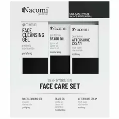 Zestaw Face Care MEN (Prebiotyczny Żel do Mycia Twarzy 140 ml+ Olejek do Brody i Zarostu 40 ml+ Krem po Goleniu 50 ml) - Nacomi