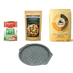 Forma do Pieczenia Pizzy Tacka fi 31 cm Klausberg + Mąka Pszenna Bio Typ 0 Mąka Włoska do Pizzy 1 Kg Alce Nero + Mieszanka do Wypieku Pizzy Bezglutenowa 250 g - Pięć Przemian + Sos Pomidorowy do Pizzy z Ziołami 400 g - MUTTI