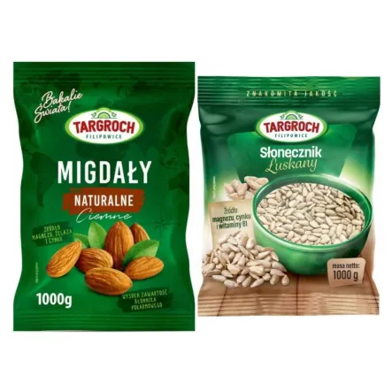 Zestaw  Migdały Naturalne Ciemne 1 kg  - Targroch + Słonecznik Łuskany 1 kg Targroch 